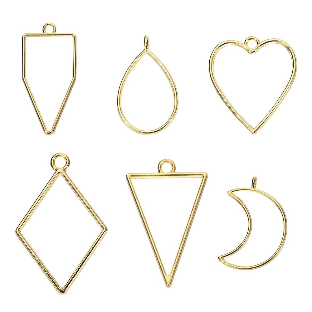 2734 50Pcs Alloy Open Bezel Pendants, Hollow Frame Pendant Geometric Open